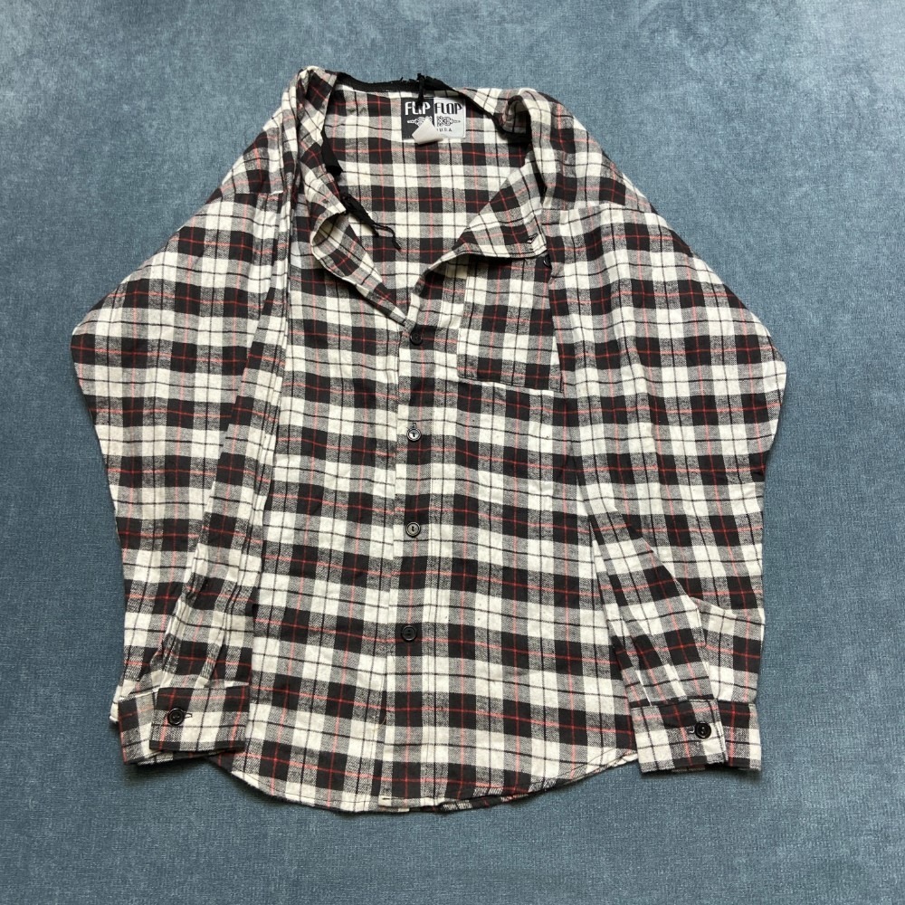 Flip Flop Flannel Shirt Mens Small Multicolor Plaid Cotton Long Sleeve Pocket